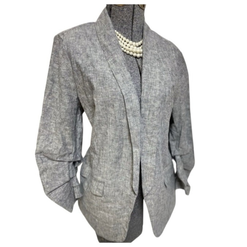 ELOQUII Blazer Gray Herringbone Blazer with Ruched Sleeves Size 20